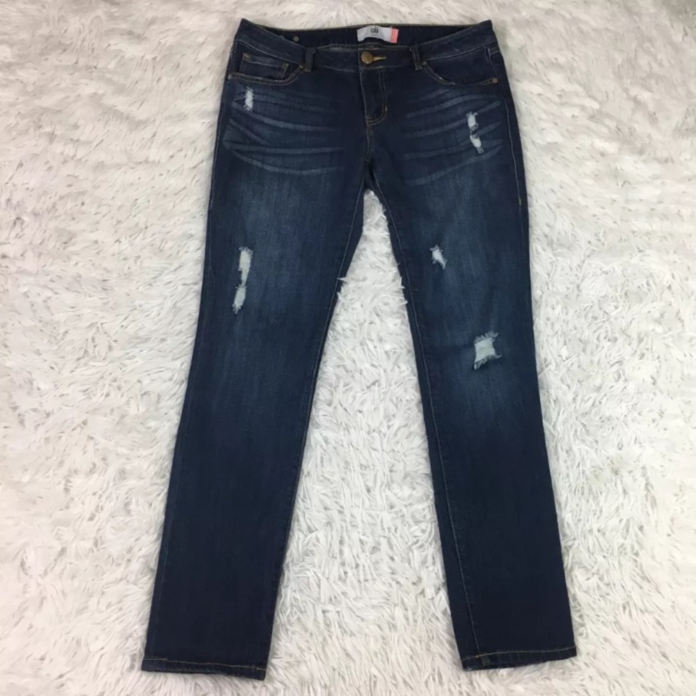 CAbi Slim Boyfriend Jeans Size 6 Distressed Dark - Picture 2 of 8
